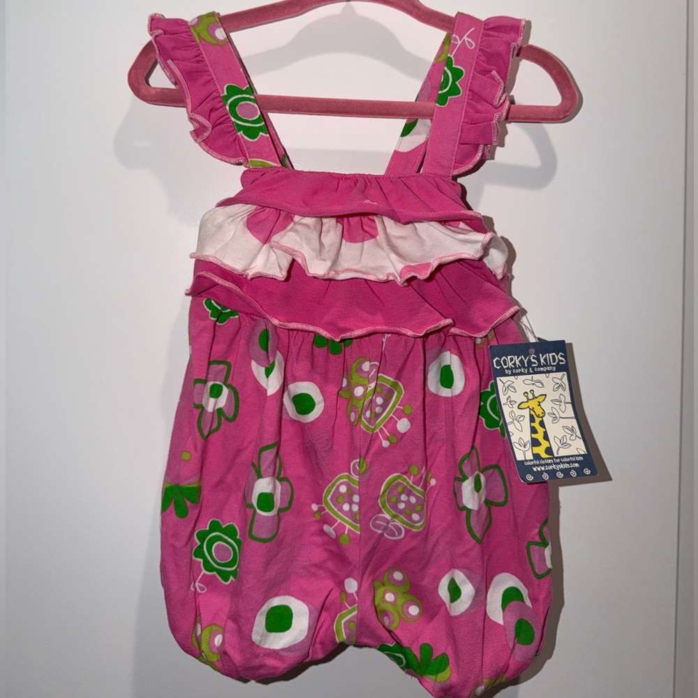 Corky’s Kids by Corky & Company Pink Floral Bubble Romper – Size 0/3M (NWT)